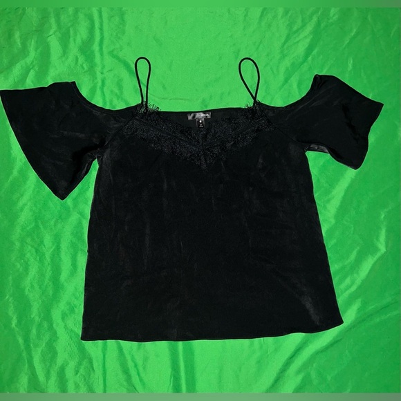 Aqua Satin Cold Shoulder Elegant Black Women's Blouse size Small - Picture 1 of 4